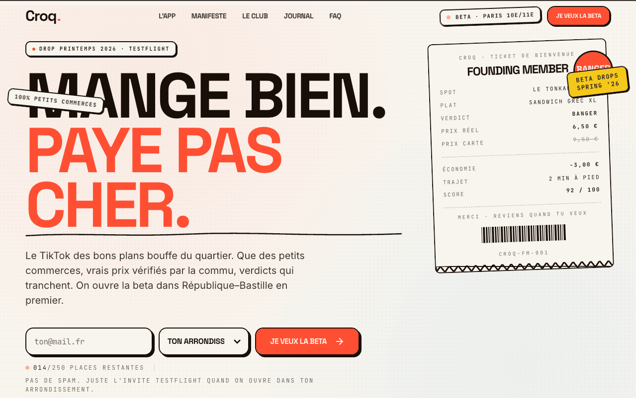Aperçu de l'application Croq · Mange bien, paye pas cher